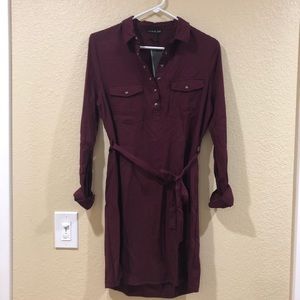 Cotton on maroon burgundy long sleeve shirt dress